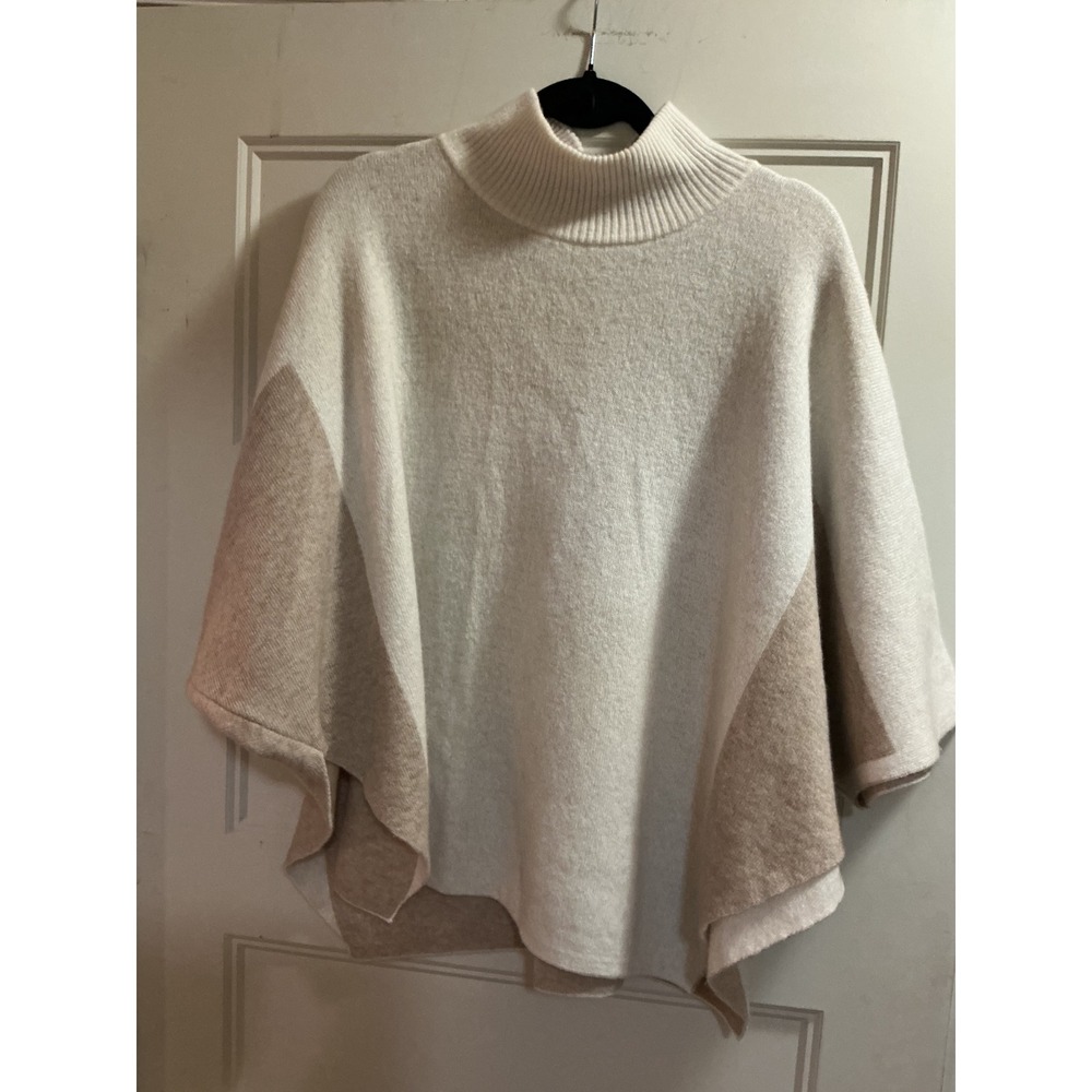 Note di‎ Anita Italy Merino Wool Cashmere Colorblock Poncho Sweater Mock Neck OS